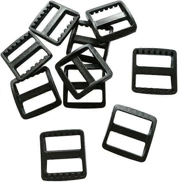 20 stk. Sort Plast Bred Mund Tri-Glide Slide til Taskestropper, Riffelstropper, Hundehalsbånd