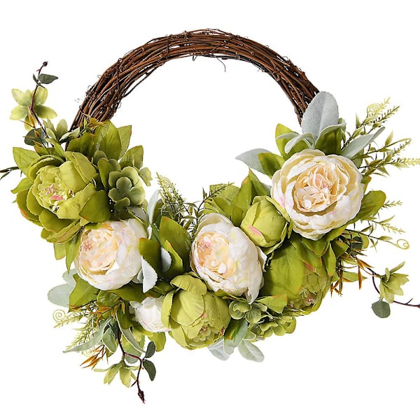 Ny Kunstig Peon Krans Peon Blomsterkrans Forår Sommer Kranser Vinranke Krans Grønne Blade green
