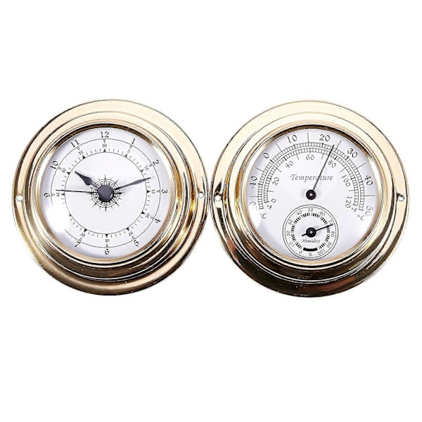 Termometer Hygrometer Barometer Klockor Klocka 2 Hela Set Väderstation Mätare-yuyu Gold