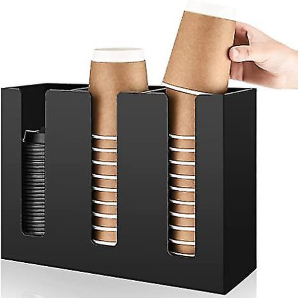 3-fackig kaffekoppshållare, papperskoppshållare, organiserare för engångskoppar, kaffebartillbehör, papperskoppshållare, kopp (svart)