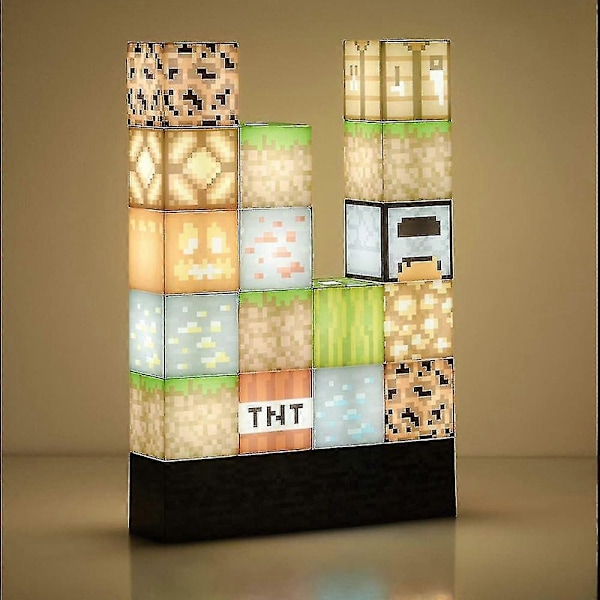 Minecraft Blockbyggnadslampa 16 Ommöblerbara Ljusblock Och Bedrock-Bas Minecraft Sovrumstillbehör Lampa Nattlampa Presenter