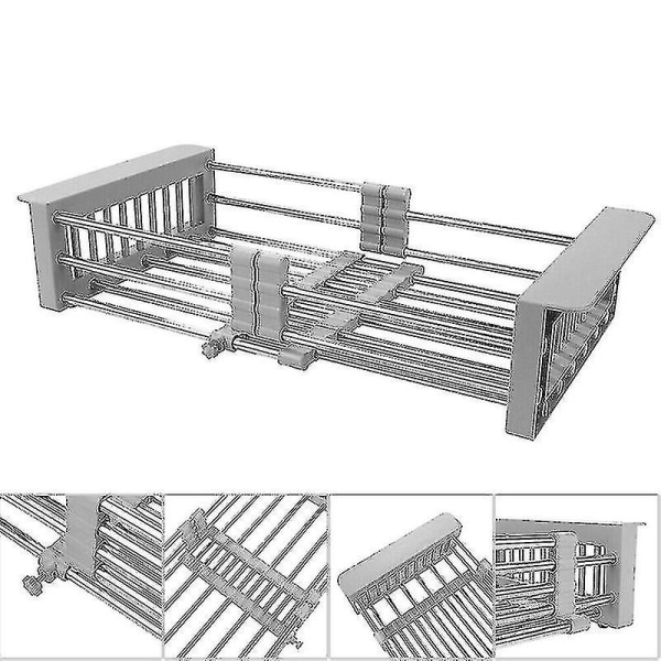 Rustfrit Stål Vask Hylde Teleskopisk Afløbskurv Opvaskestativ Køkken Høj Kvalitet Rose Gold L