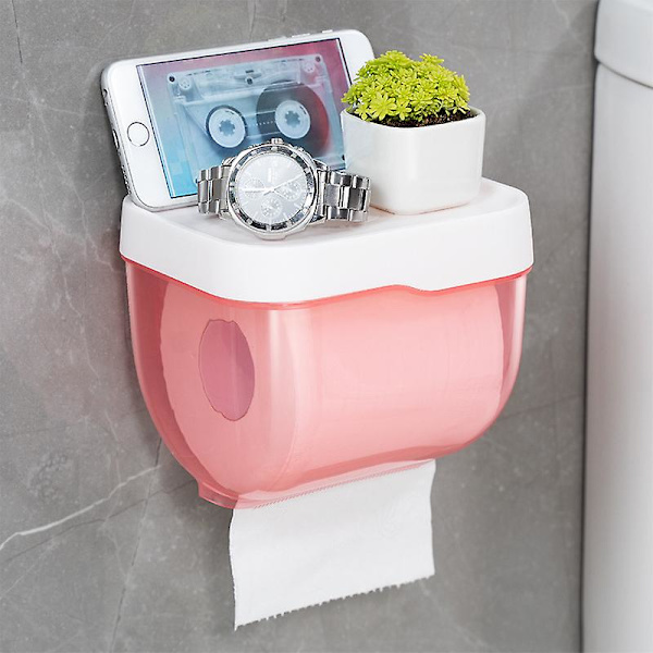 Vægmonteret Toiletpapirholder Skuffe Badeværelse Vævspapirboks Vandafvisende Pink S