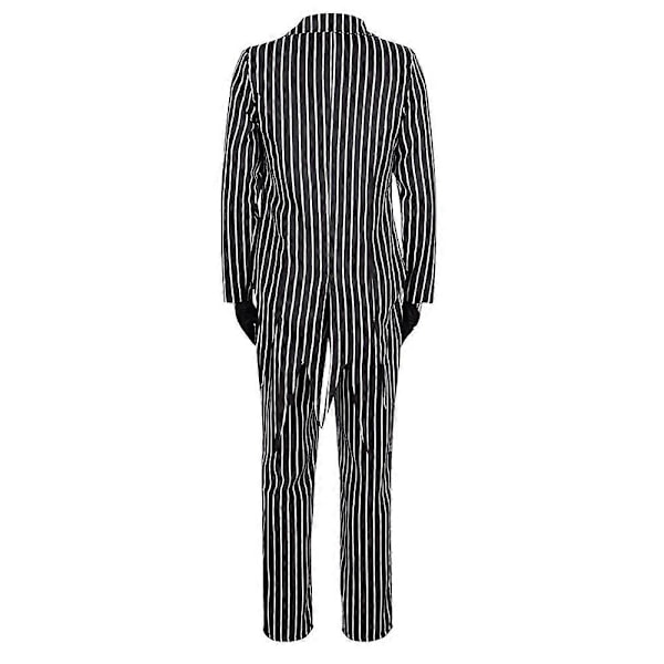 Painajainen Ennen Joulua Jack Skellington Cosplay-asusetti Miehille Raidallinen Puku Halloween-juhliin Hieno Pukeutumisasu 3XL