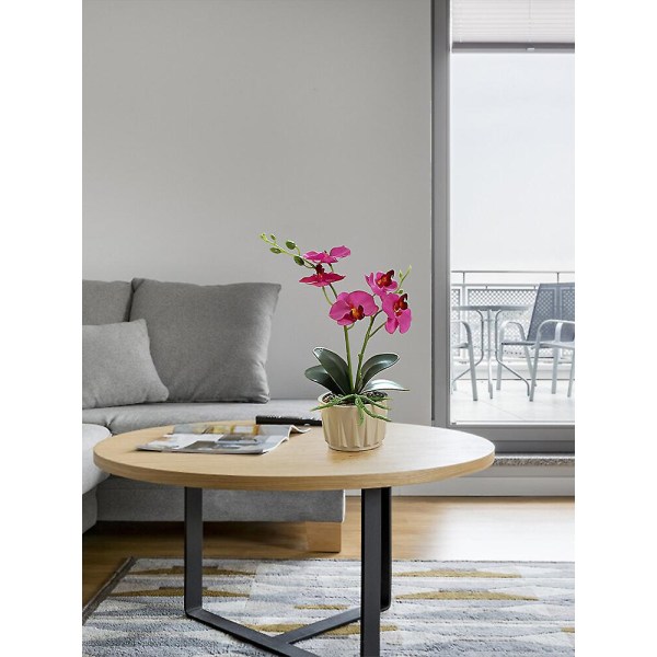 Kunstig Phalaenopsis Pottet - Realistisk Orkidé Dekoration til Hjem & Kontor - Nem Pleje Silkeblomst - Fantastisk GaveBY Purple