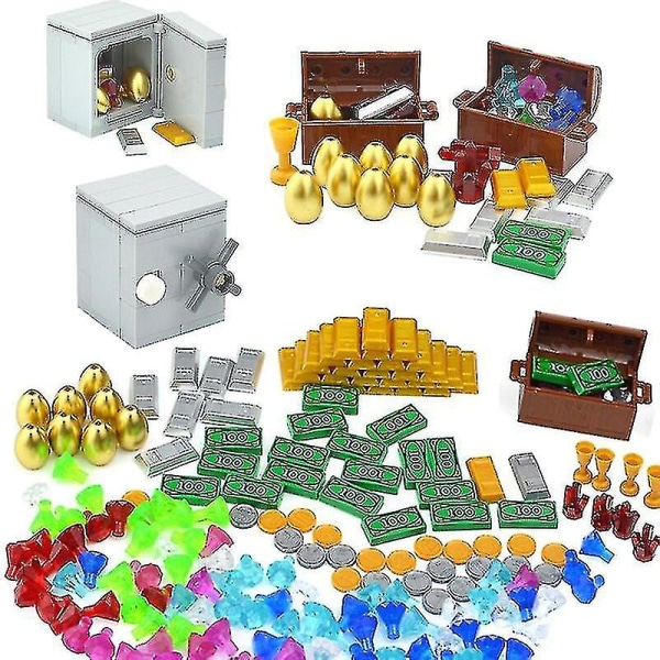 City Treasure Guld Silver Diamant Säkerhetsbox Byggstenar Juvel Dollars Tegelstenar Kompatibla figurer Tillbehör Gör-det-själv-barnleksaker [DmS]