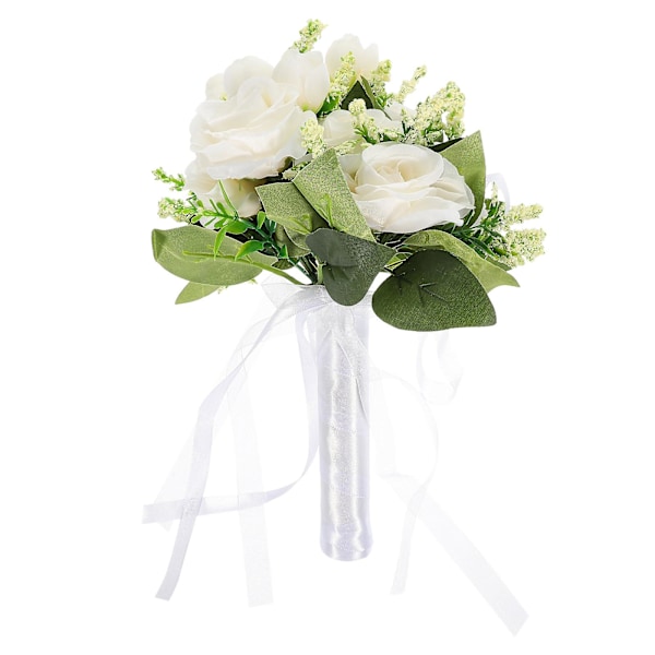 Kunstig Rose Brud Strass Buket Blomsterbuketter Kunstig Brudebuket Buket Bryllup White 17x17x27cm