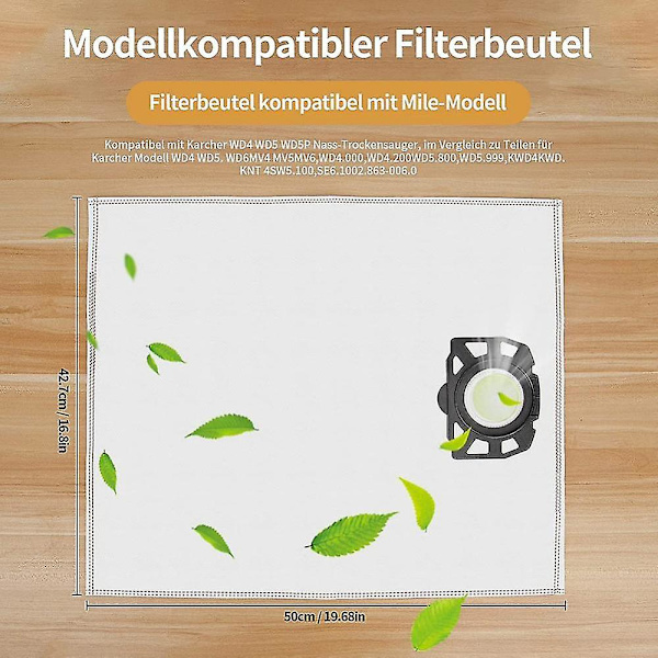 15 stk. støvsugerposer til Karcher Wd4, Wd5, Wd6 Non-woven
