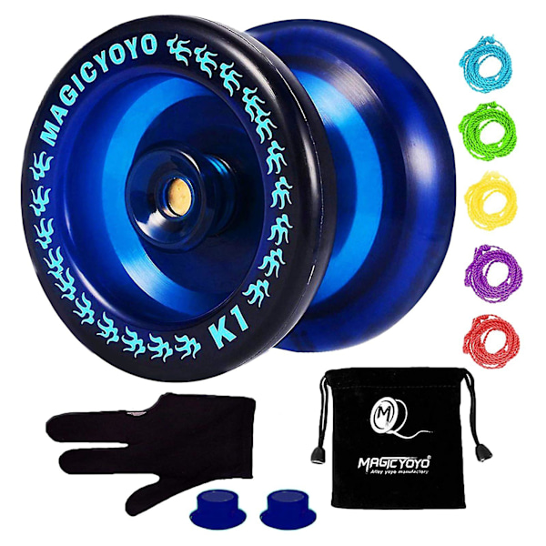 Vastauksellinen YoYo K1-Plus yoyo-pussi + 5 narua ja yoyo-hanska lahjana Blue