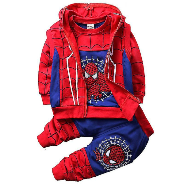 Barn Pojkar Spiderman träningsoverall Set Sport Sweatshirt + Väst + Byxor Outfit Kostym Casual Spider-man kostym Blue 12-24 Months