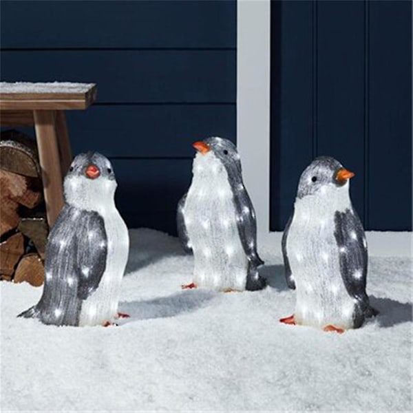 3x Christmas Penguin Acrylic Light Up Outdoor Figurine Garden Ground Lamp Decor