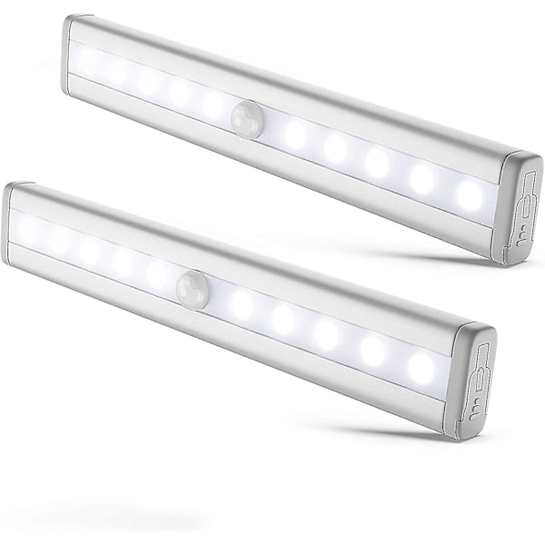 2-pack LED-nattlampor med rörelsesensor, skåpsbelysning, LED-remsa, självhäftande, strömförsörjning via AAA-batterier (ingår ej)
