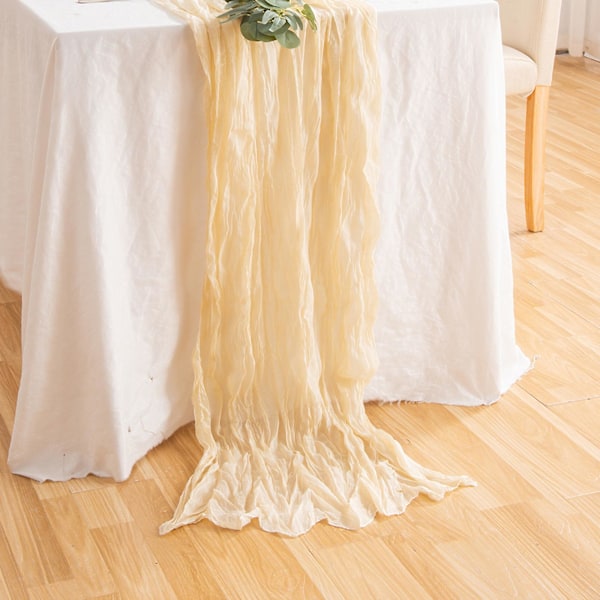 4m Gaze-løper til bryllup, bordløper i cheesecloth, Rustikk styling Beige