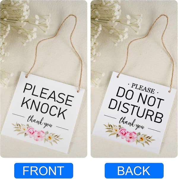 1-pack 15x15 cm Stör Ej Dörrhängare, Dubbelsidig Vänligen Knacka Skylt