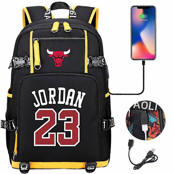 Sport Basketboll Stjärna Tryck Usb Laddning Ungdom Student Skolväska | Unisex Fritids Reseryggsäck För Män Och Kvinnor Hög Kvalitet 6