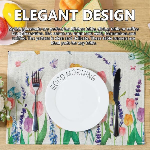 6 st Bordsunderlägg Blomstermönster Linne Matbord Matta Rektangulära Underlägg