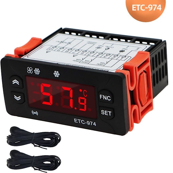 Etc-974 Digital temperaturregulator Mikroprocessor Termostater Termostat Kylning Larmet 220