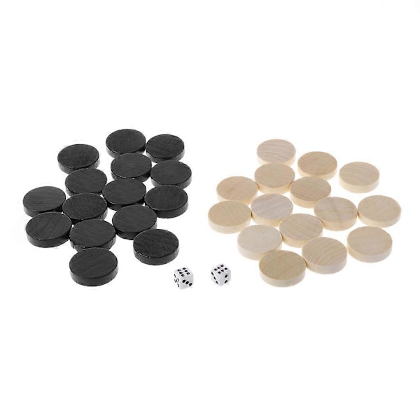 30 kpl puisia tammi-, backgammon- ja shakkipaloja tammipeliin ja shakkiin 24mm