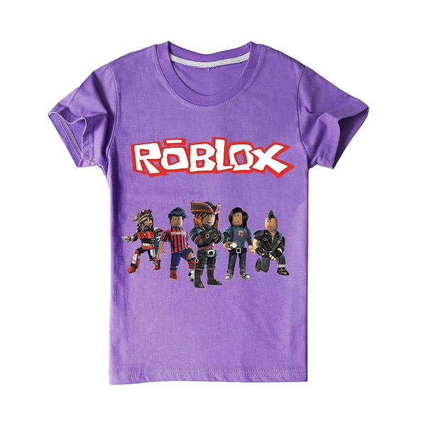 Vår Sommar Barnkläder Roblox Tecknad kortärmad T-shirt Pojkar Flickor Kläder Printed skjorta Topp Grafisk T-shirt 2-16 år 130 Purple