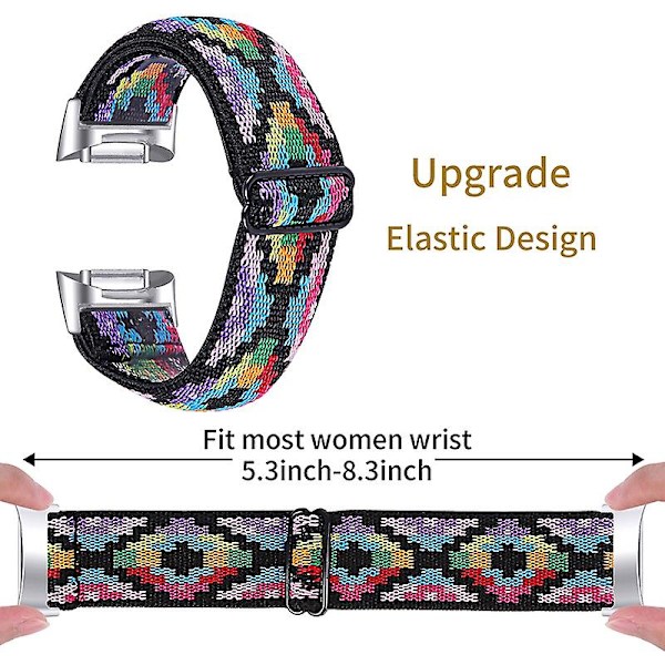 Elastisk nylonrem med justerbart spænde flettet urrem til Fitbit Charge 6/5 - 14# [DM] Multicolor Style G Fitbit Charge 6