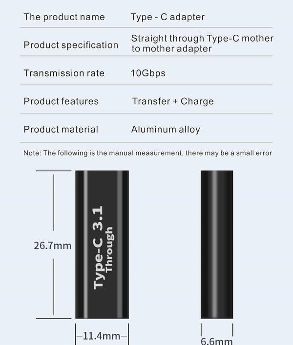 USB-C hunn-til-hunn adaptere (2), støtter hurtig lading og dataoverføring, 10 Gbps hastighet