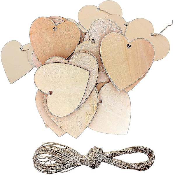50 stk Træhjerter Pynt, 8 x 8 cm Naturlige Ubehandlede Rustikke Kærligheds Tags
