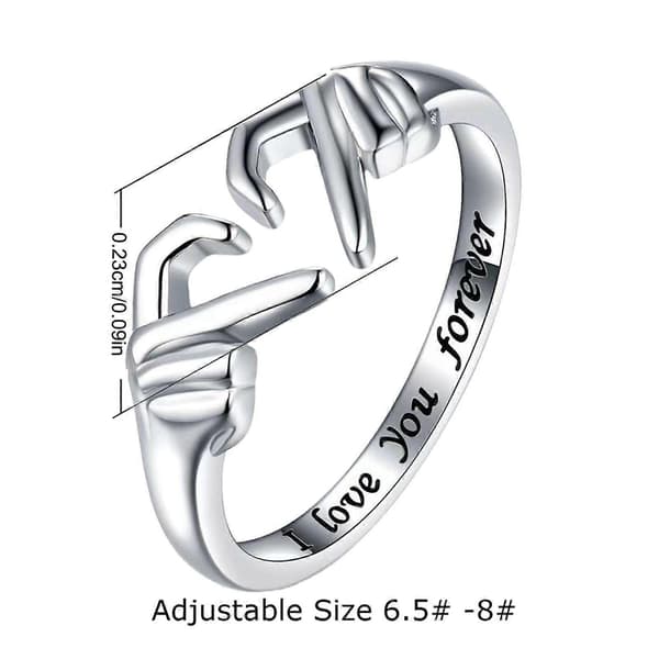 925 Sterling Sølv Hjertering Gravert Jeg Vil Alltid Elske Deg, Justerbar Ring, US 9