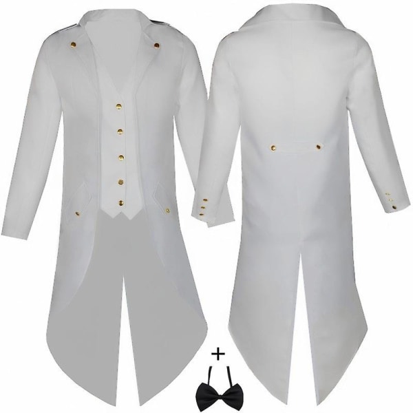 Herr Retro Frack Kostym Fluga Jacka Gotisk Steampunk Lång Viktoriansk Rock Kavaj Enknäppt Svala Uniform Aldult Barn White S