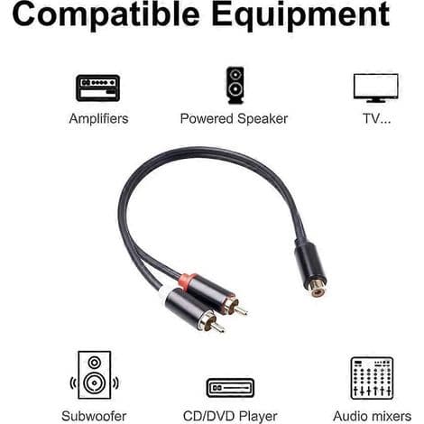 27 cm RCA splitterkabel, 1 hunn til 2 hann, for bilstereoanlegg