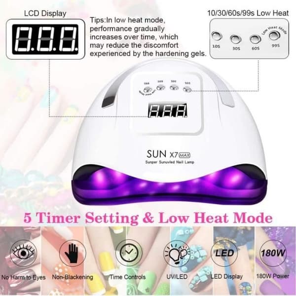 UV LED kynsiuuni - 180W - Nopea, 4 ajastinta (10/30/60/99s)