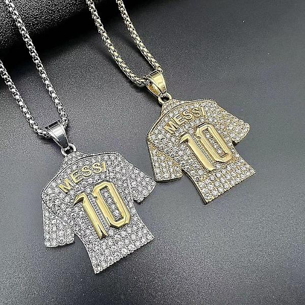 Szn 316l Rostfritt Stål Titan Guldpläterade Kristaller Fotboll Messi Messi 10 Jersey Hänge Halsband 24in Halsband  (FMY) Gold