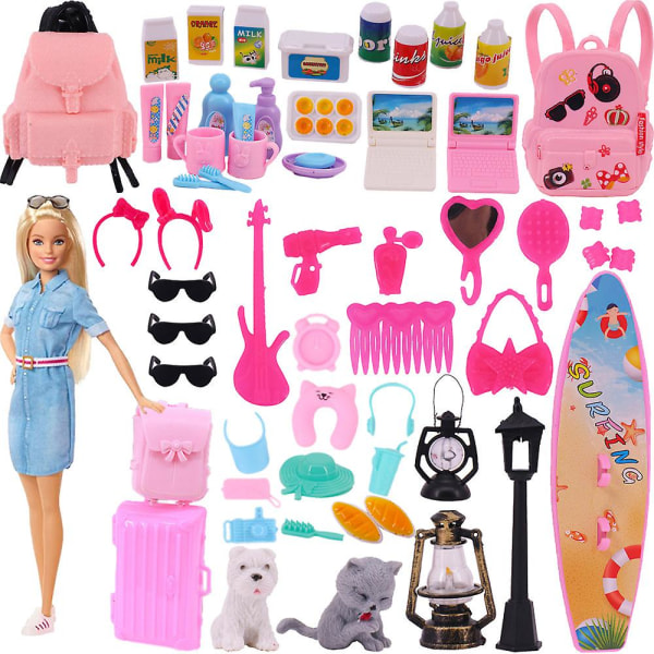 55 Barbie docka tillbehör skor resväska ryggsäck dockhus möbler liv apparater