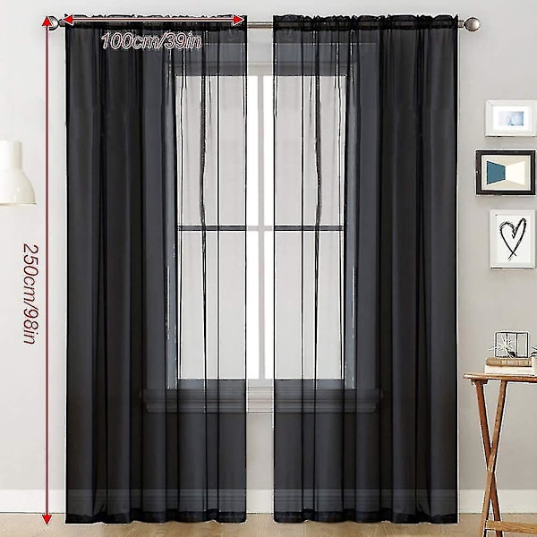 Voilegardiner med Ruffler i Lin Optikk Transparent Black