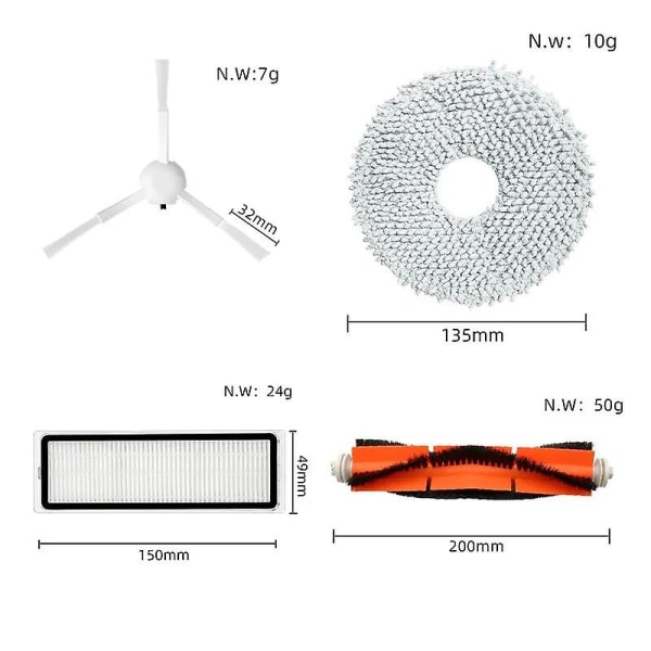 Yhteensopiva Xiaomi Robot Vacuum X10+ / X10 Plus B101gl:n varaosat ja tarvikkeet - Pääsivusharja, HEPA-suodatin, pölypussi ja moppi 1 Mop Stand