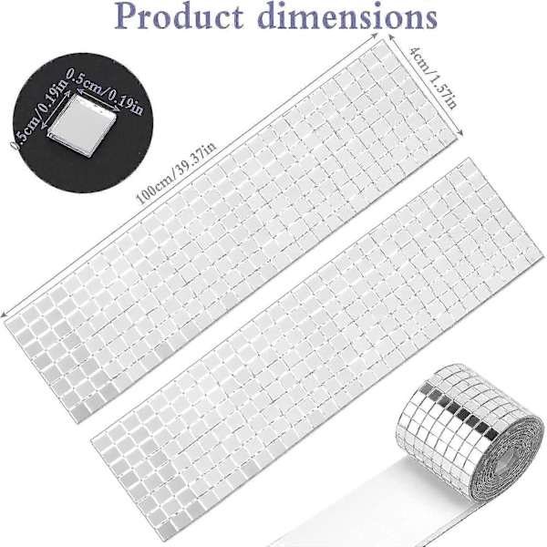 (100 X 4cm, 3 Rullaa) 4800 Kappaletta Lasimosaiikkilaattoja, hopeanvärinen, Mini Neliö Mosaiikkilaatat Lasimosaiikki Peilimosaiikki Luova Harrastus Disco Di:lle