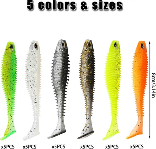 Fiskelokker 8 cm Geddelokker 30 stk. Bløde Paddle Tail Swimbaits i 6 Plast