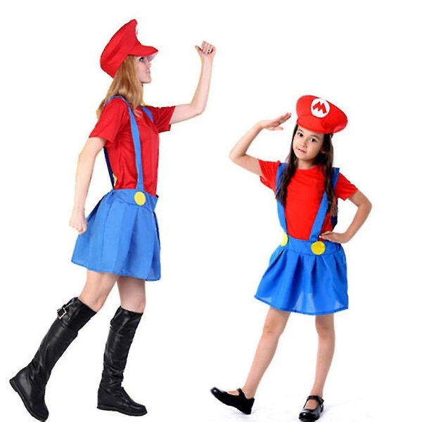 Super Mario Bros Unisex Vuxen & Barn Cosplay Fancy Dress Outfit Kostym Women Mario M