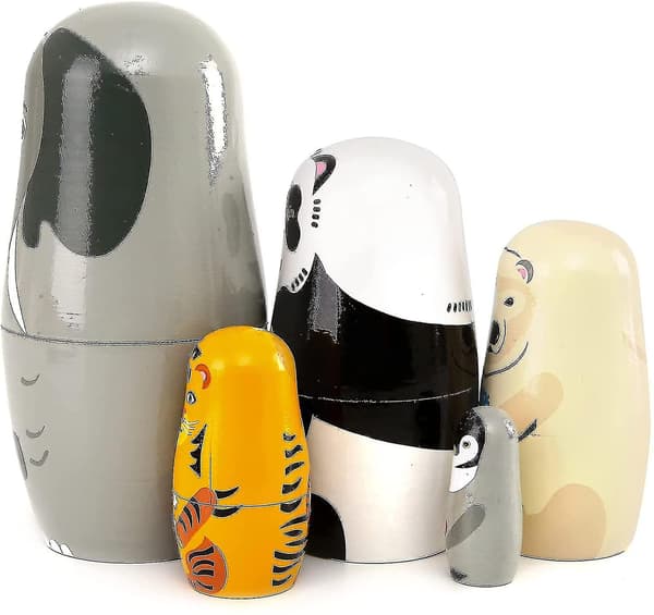 Handgjorda Träfåglar Nesting Dolls Elefant Panda Nesting Dolls - 5 Stycken