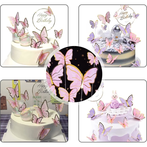 20 stk. Sommerfugle Kagepynt, 3D Sommerfugle Pynt Kage Cupcake Toppers Kage Fødselsdag Piger Fødselsdagsfest Dekoration