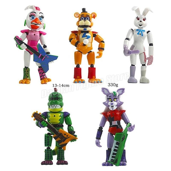 Fnaf Freddy Figurine Withered Bonnie Orville Mangle Happy Frog Roxanne Wolf Chica Actionfigur Pvc Bevægelig Model Lysende Legetøj A 5pcs