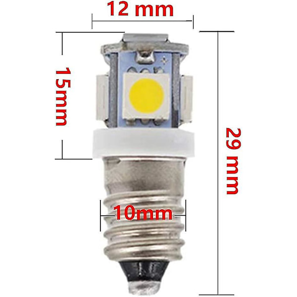 10 st E10 6V Kalla vita LED-lampor 5SMD 0,5W 50lm Lampvarm vit