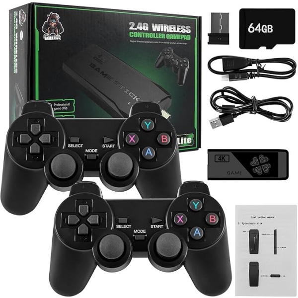 20000+ 4k Hdmi Tv Video Game Stick Retro spelkonsol med 2 trådlös handkontroll 4k Game Stick, 100 % ny TAO DbBY 64g