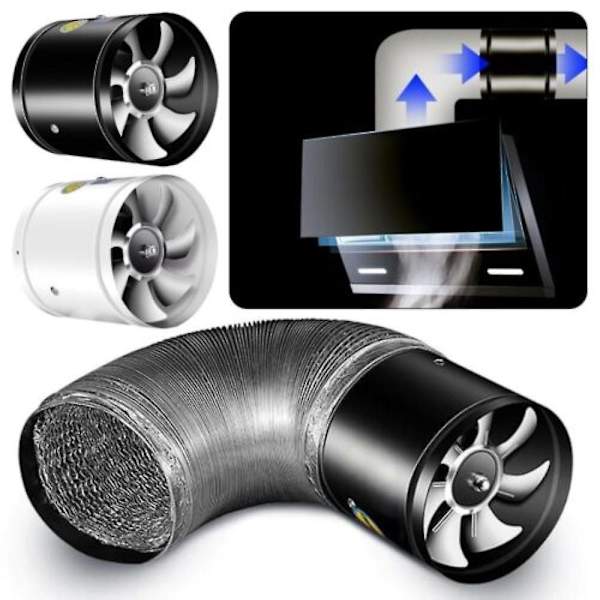 Superstark sugfläkt med flera funktioner och kraftfull ljuddämpning, badrumsfläkt 170mm black 7 inch