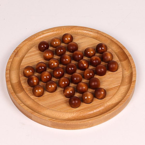 Trä Peg Solitaire Brädspel Set 33 Schackpjäser Pusselspel Slät Wood Color 20x1.6cm