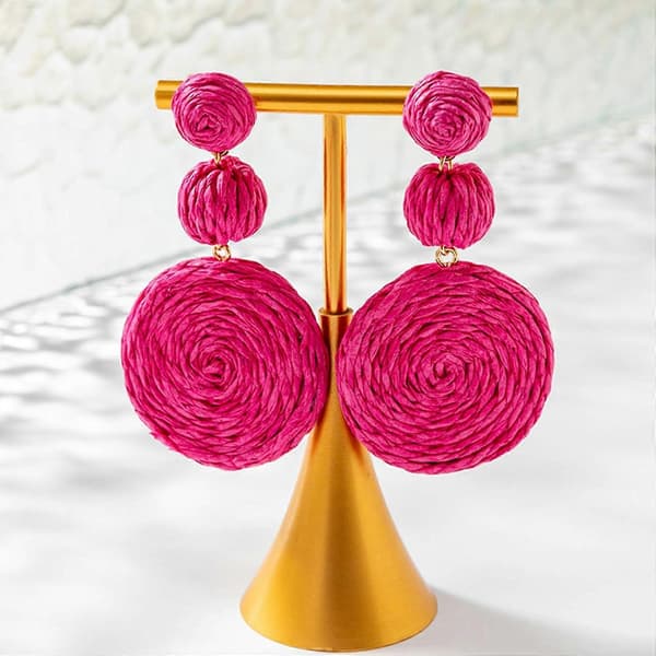 Blå raffia-øredobber for kvinner, store statement-øredobber, knallrosa dinglende øredobber