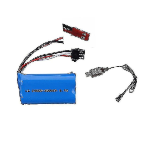 6.4v 500mah Li-ion Batteri med USB-laddare Kompatibel med Wltoys 18401 18402 RC Leksaksbil Båt Reservdelar 6.  [DmS]