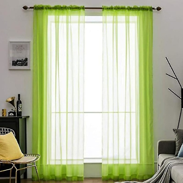 Voilegardiner med Ruffler i Lin Optikk Transparent Green