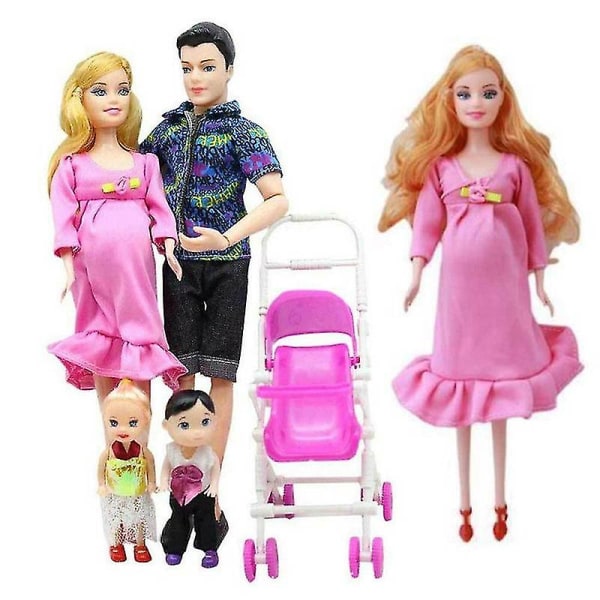 Doll Family Of Four Girl Little Boy Pregnant Mother And Father Dolly Children[HK]