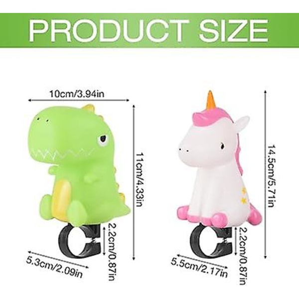 2 kpl Pyöränkelloa Lapsille Tytöille, Lasten Pyöränkello, Mini Pyöränkello, Lasten Pyöränkello, Yksisarvinen Dinosauruksen Pyörän Torvi, Lasten Pyörän Torvi Pojille Tytöille