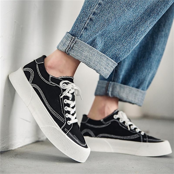 Herr Canvas Sneakers Mode Sneakers Låg Topp Tennis Sneakers Snörning Casual Skor 3Dn2210 Black EU 43